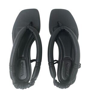 Vince Denton Black Leather Bubble Thong Flat Square Toe Sandal Size 6 Minimalist